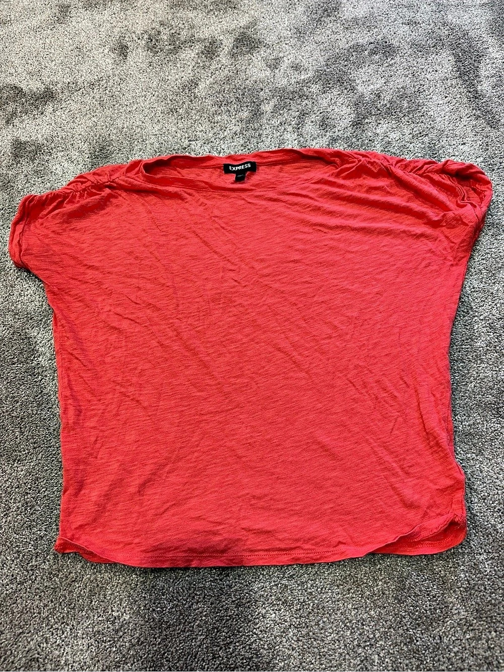 Express Slub Knit Dolman Sleeve Boat Neck Side Cinch Top coral XS